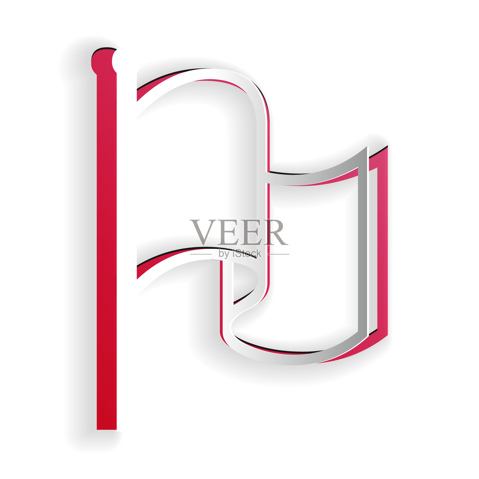 剪纸旗帜图标孤立在白色背景。纸艺术风格。向量图标素材