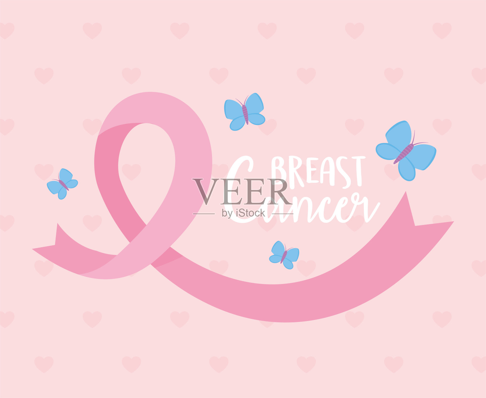 乳腺癌意识蝴蝶和丝带动机矢量设计插画图片素材