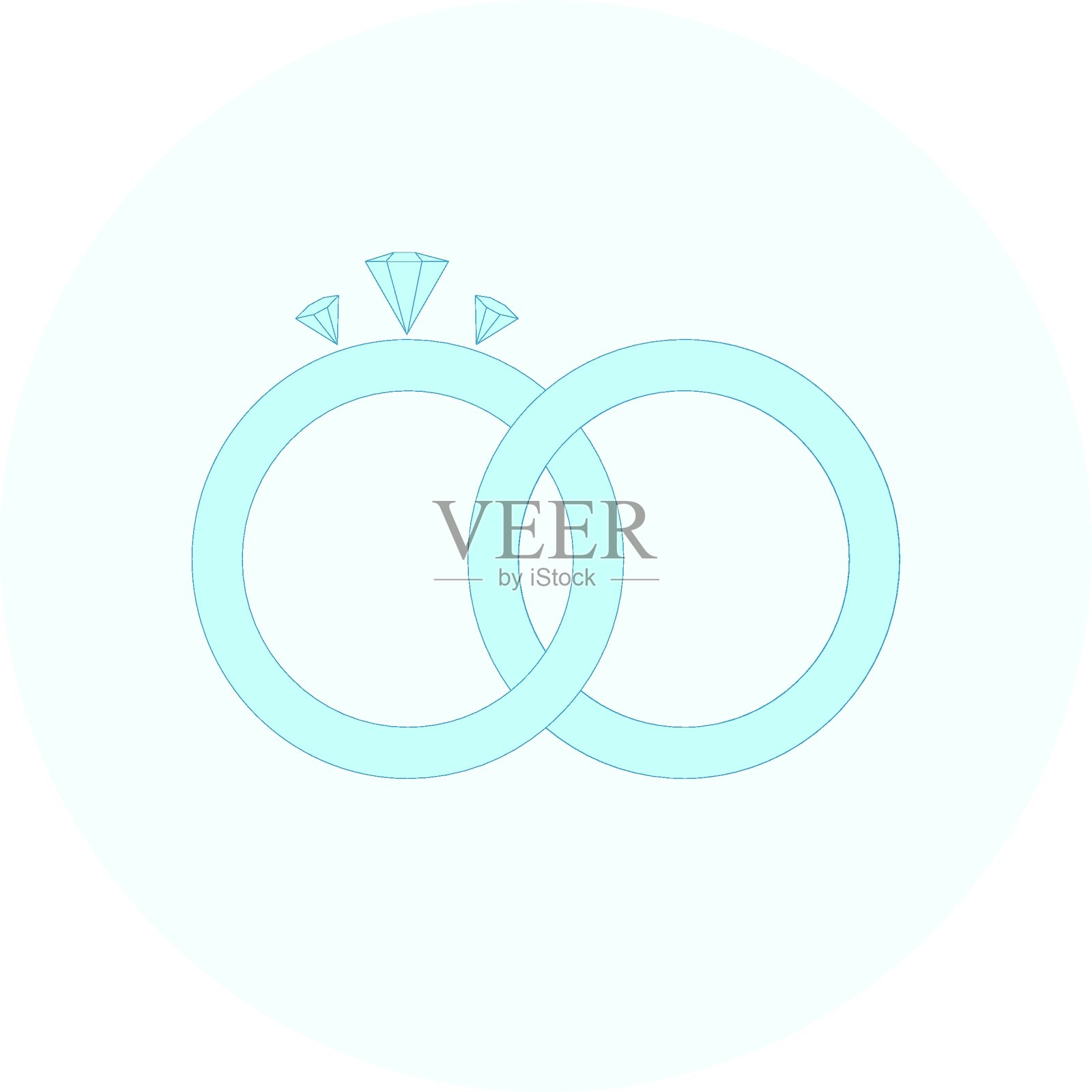 矢量蓝色结婚戒指图标在一个圆圈。银首饰点缀。镶钻石的金戒指。奢华的宝石戒指。戒指图标的日记,婚礼卡,邀请,贺卡,贴纸插画图片素材