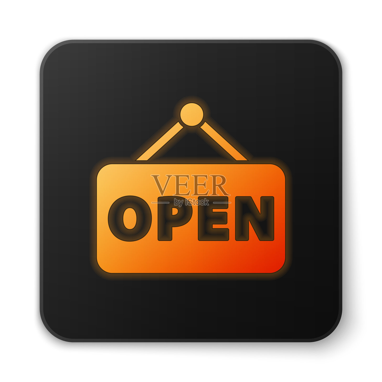 橙色霓虹灯悬挂标志与文字打开图标素材