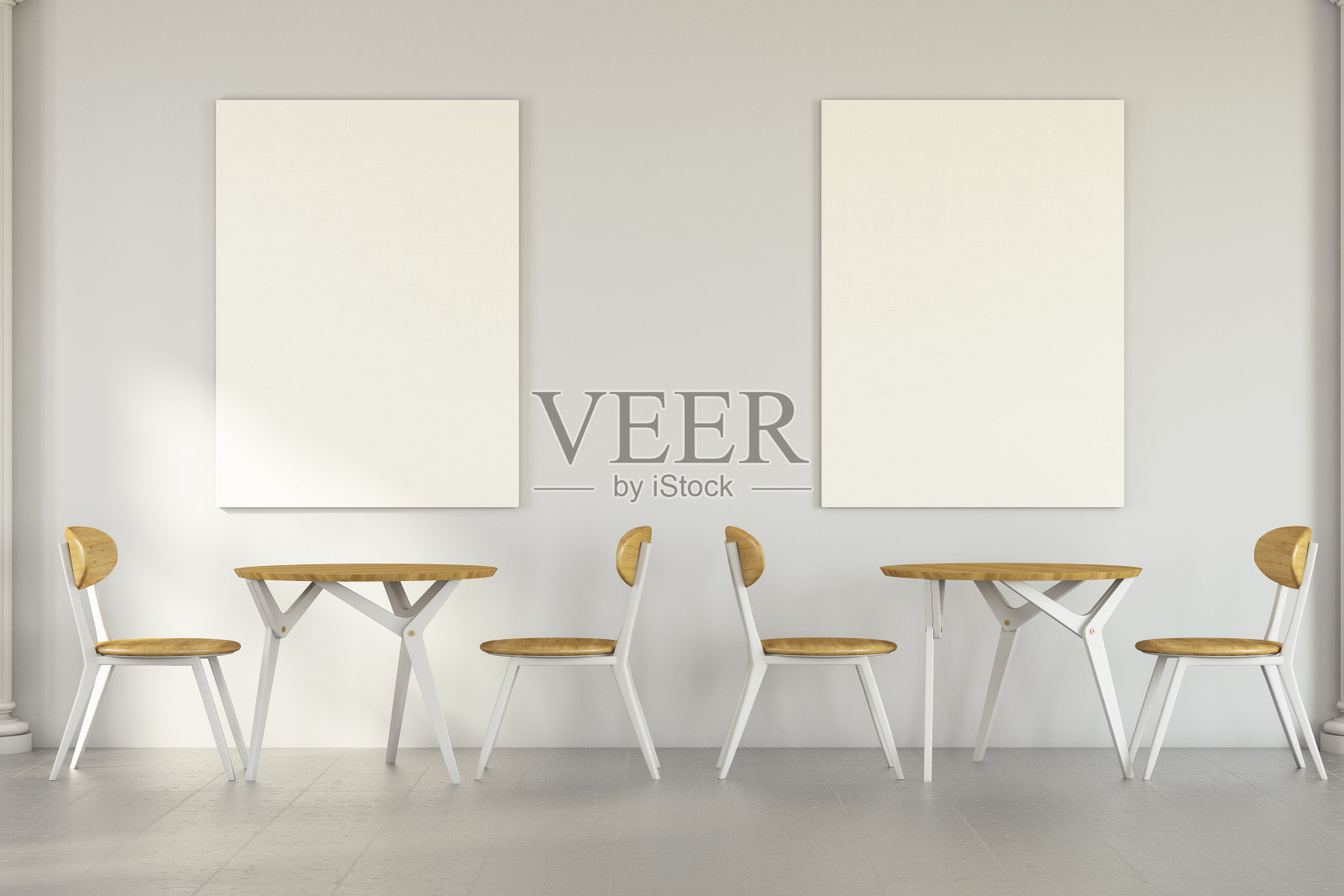 咖啡室内与两个空白相框照片摄影图片