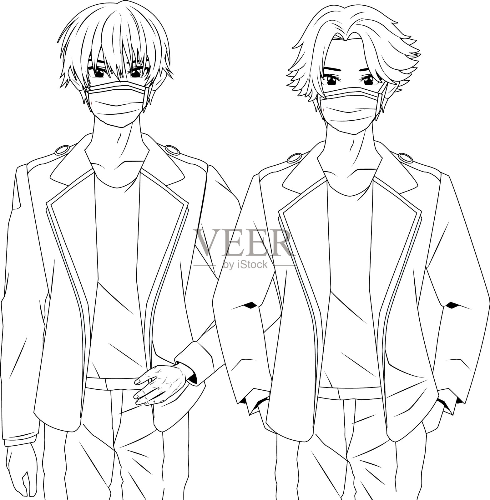 小男孩们用面具扮演动漫人物插画图片素材