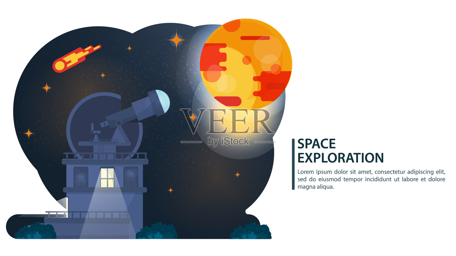 夜空与行星天文台无线电插画图片素材