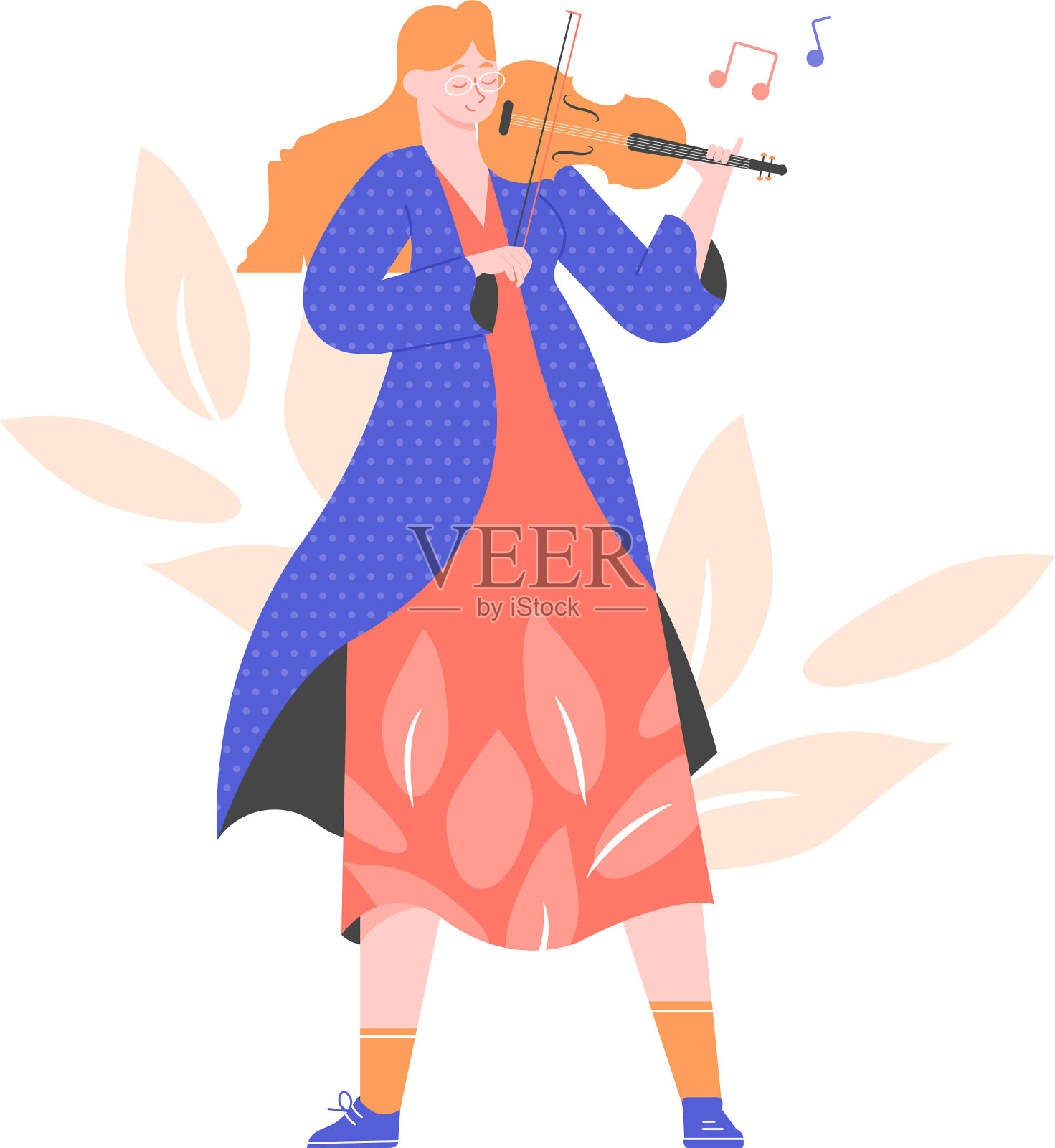 漂亮的女音乐家会拉小提琴插画图片素材