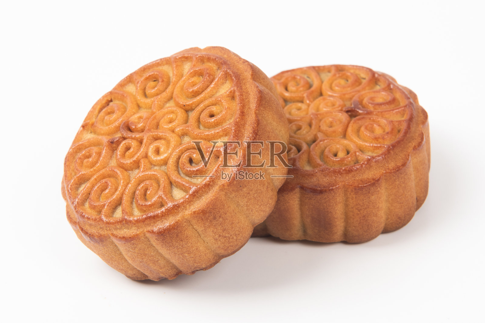 中国中秋节白色背景上的月饼照片摄影图片