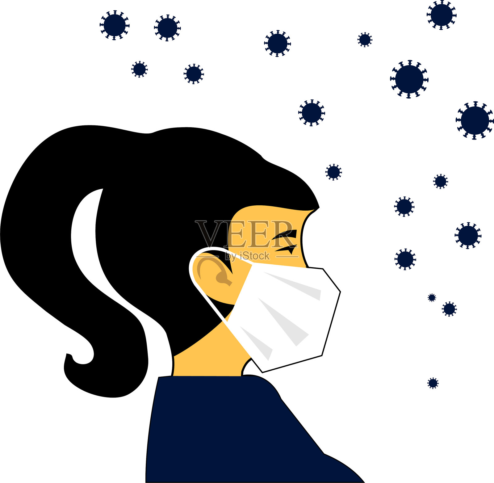 戴着白色医用口罩的女人插画图片素材