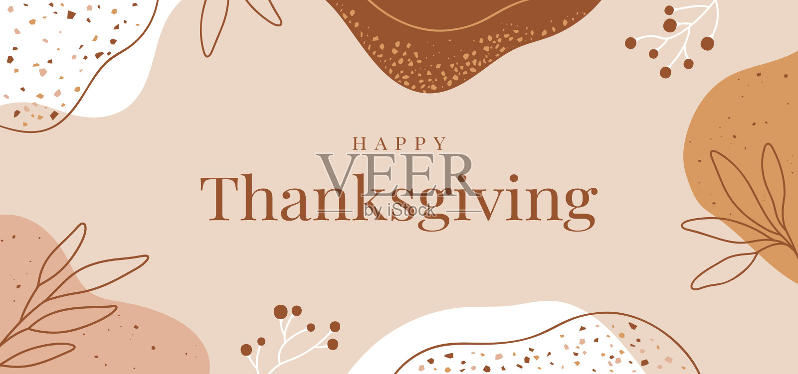 感恩节快乐-假日背景与抽象的叶子和斑点与水磨石纹理插画图片素材