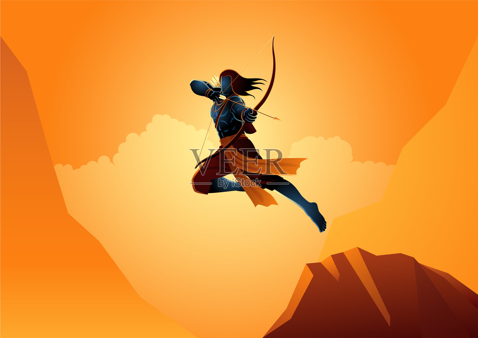 主罗摩用弓和箭插画图片素材