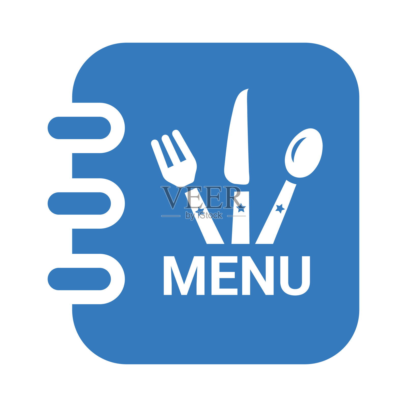 餐厅,食物菜单图标。蓝色矢量设计孤立在白色背景上图标素材