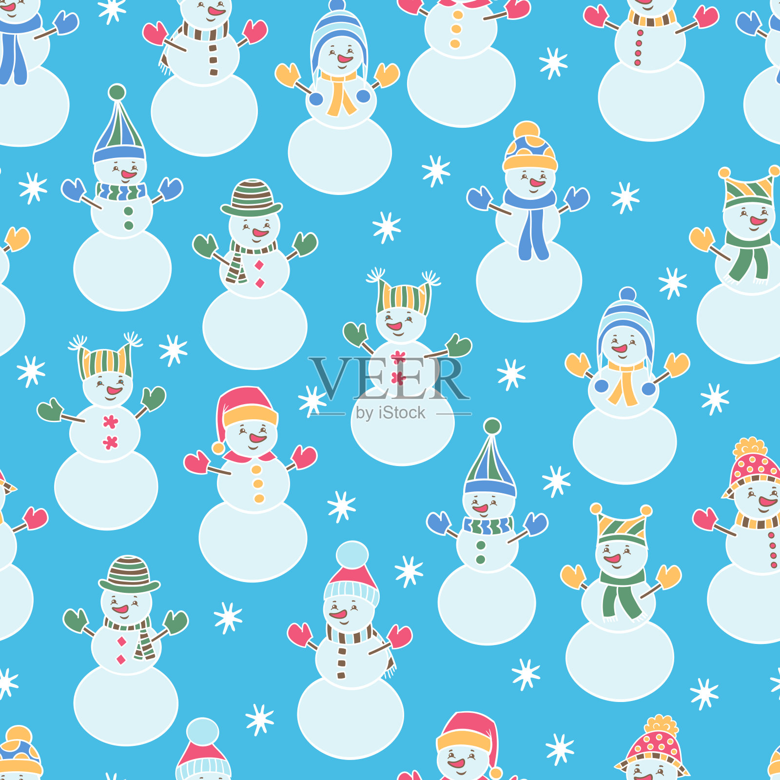 圣诞无缝图案与雪人设计元素图片