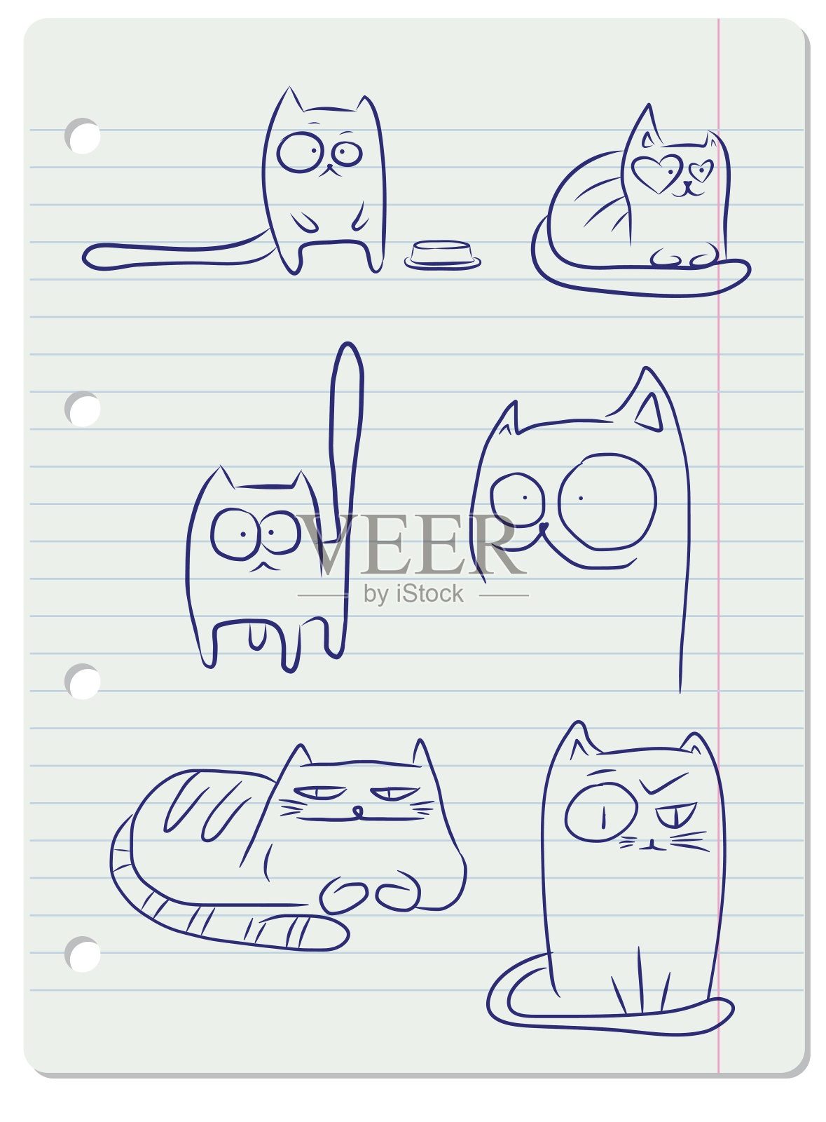 笔记本有趣的猫插画图片素材