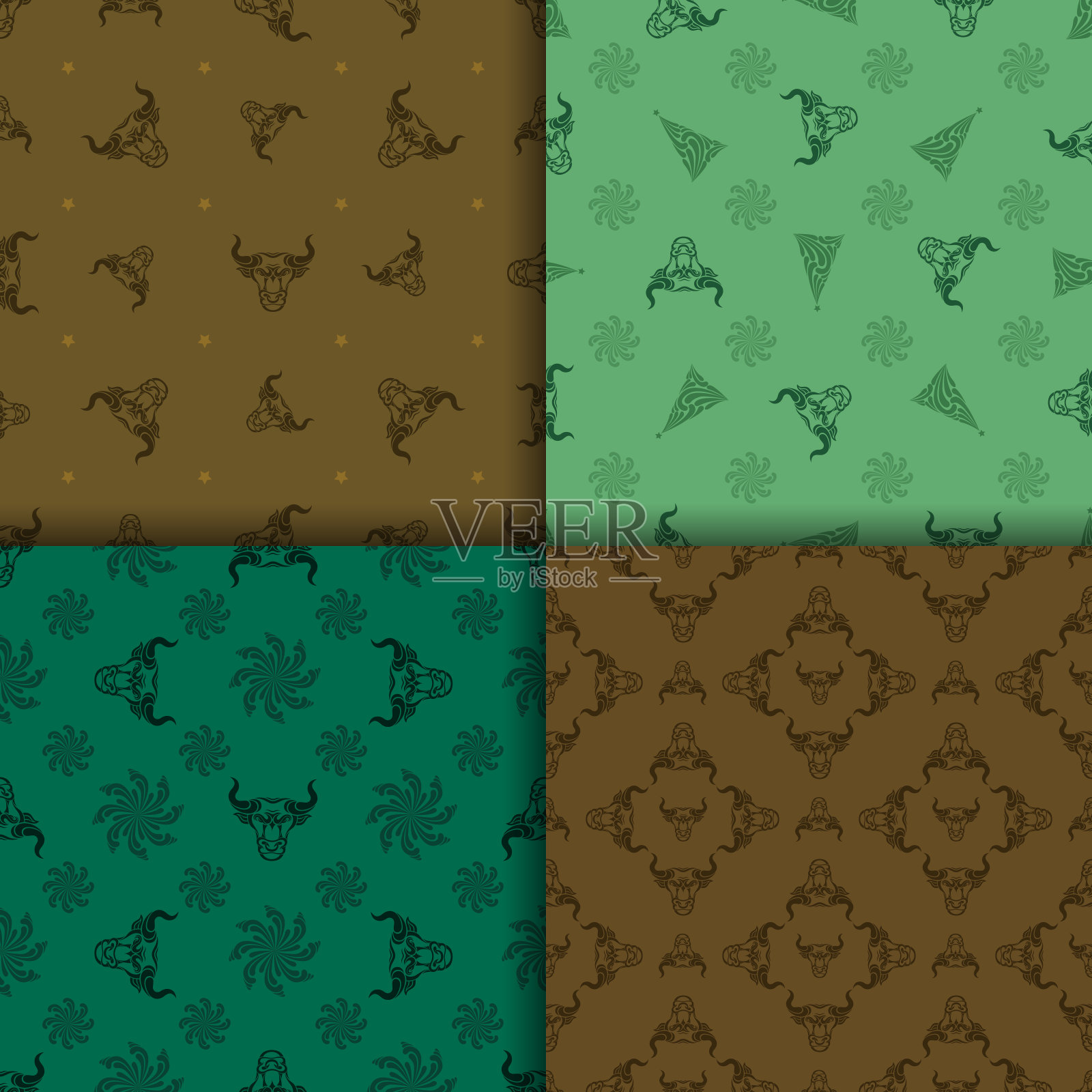 新年牛套图案。无缝的背景。插画图片素材