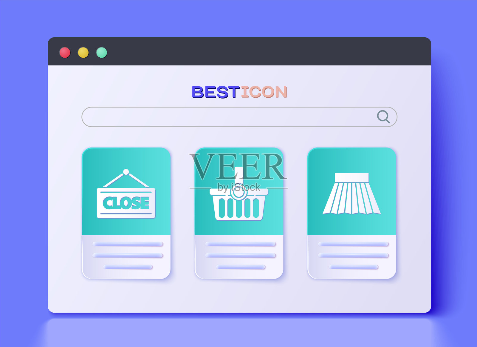 设购物篮挂有封闭式和封闭式标志图标素材