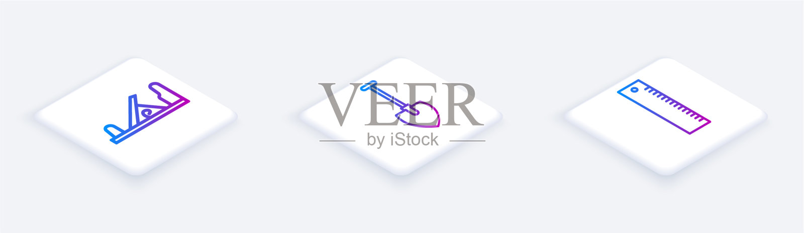 设置木刨工具铲和等距线图标素材