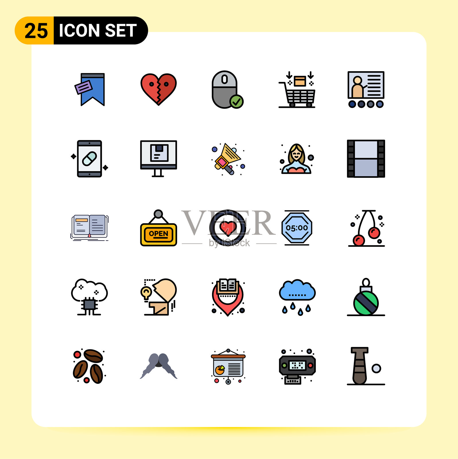 包装25个现代填充线平面颜色的标志插画图片素材