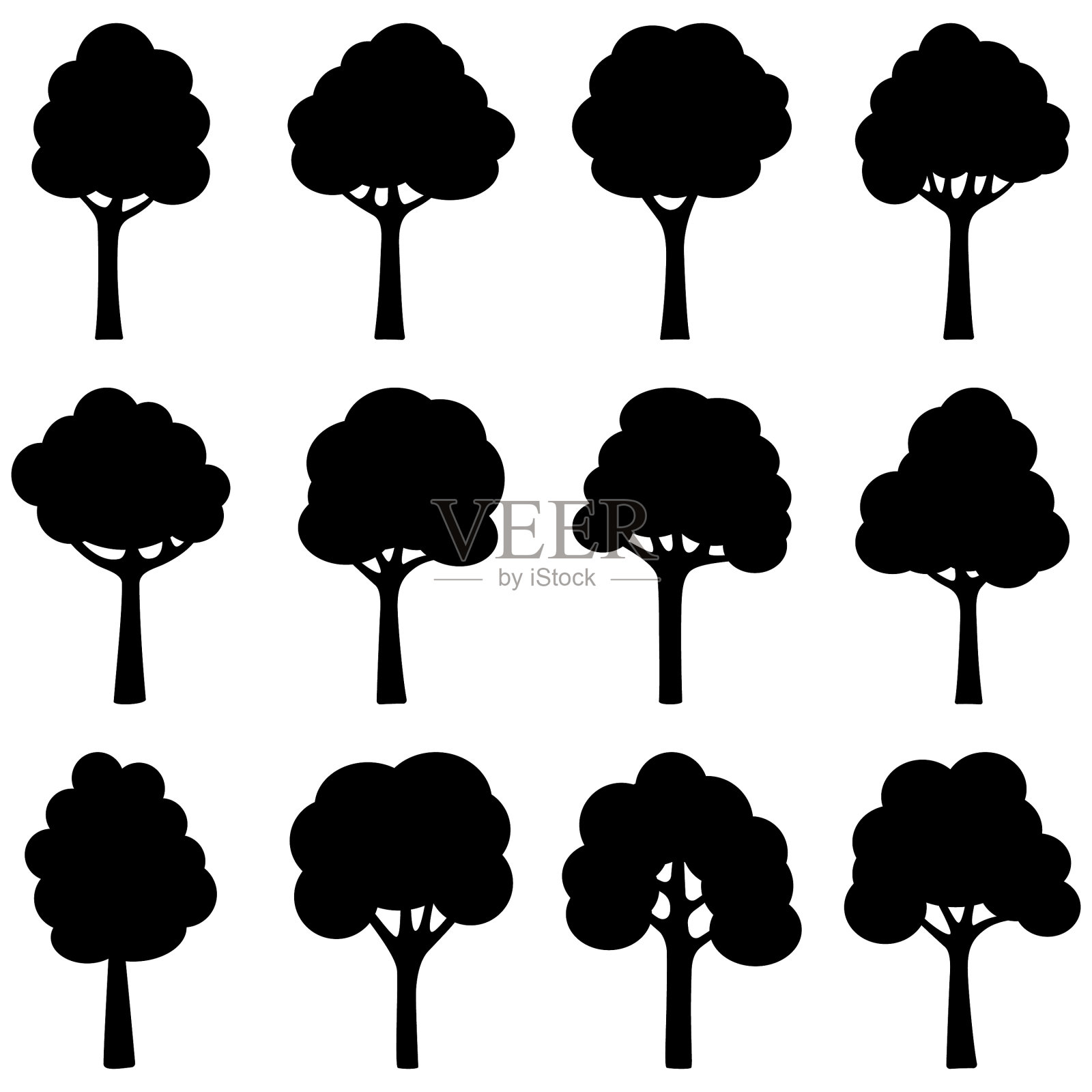 设置黑色轮廓树图标素材