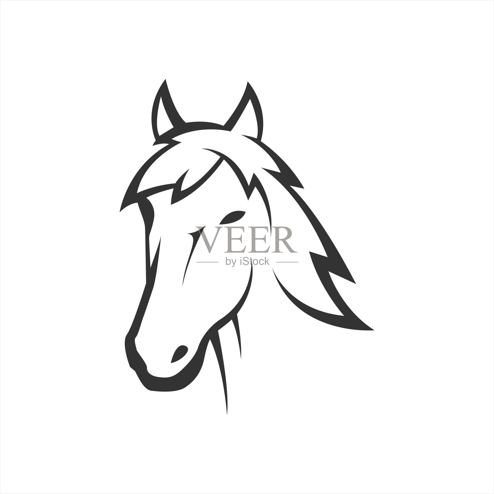 马头矢量线艺术插图。马术运动,或强象征。完美的动物农场公司。插画图片素材