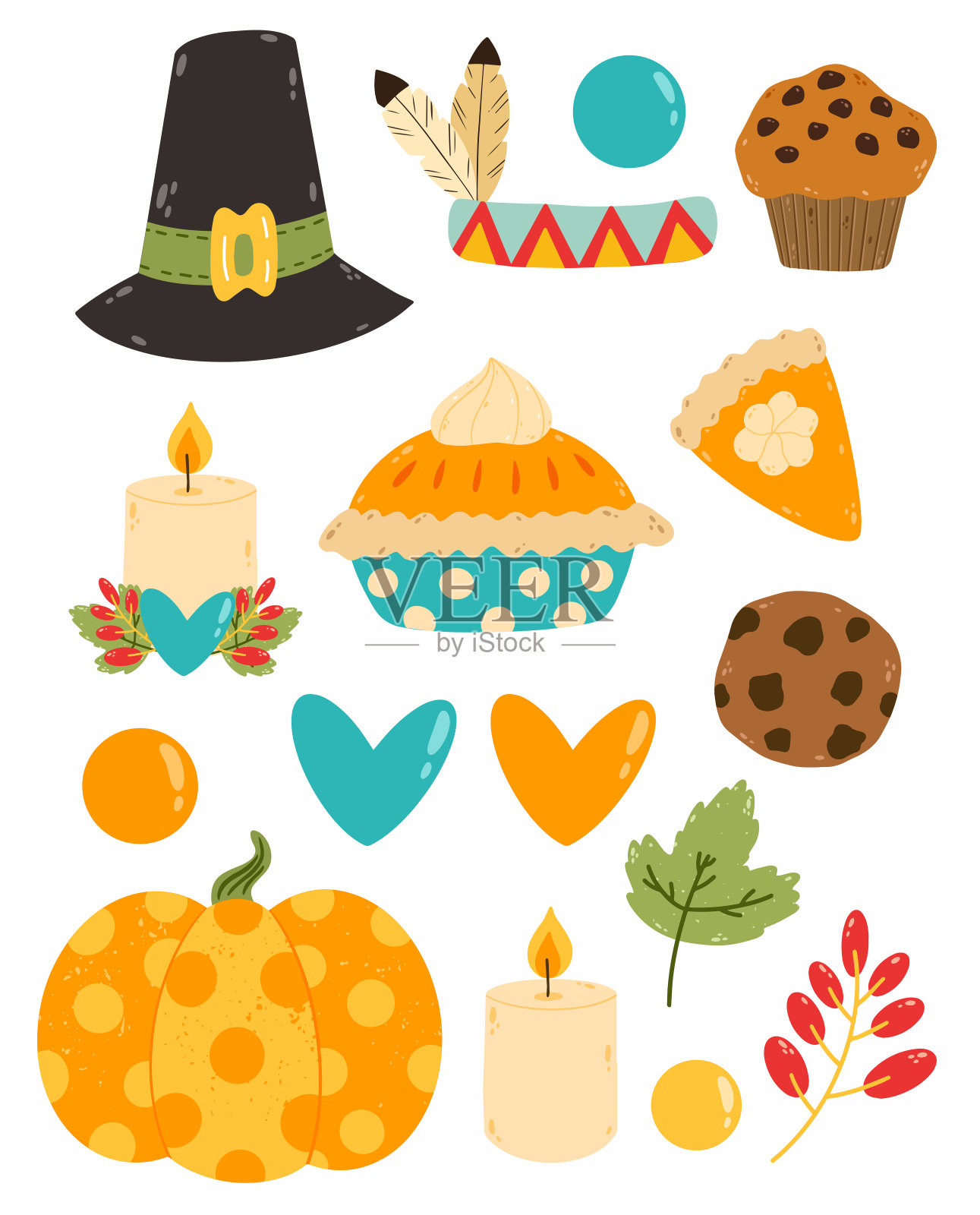 平矢量可爱的感恩节卡通套装插画图片素材