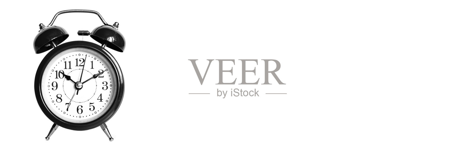 黑色圆形模拟闹钟隔离在白色背景上。10:10。呈黑灰色照片摄影图片