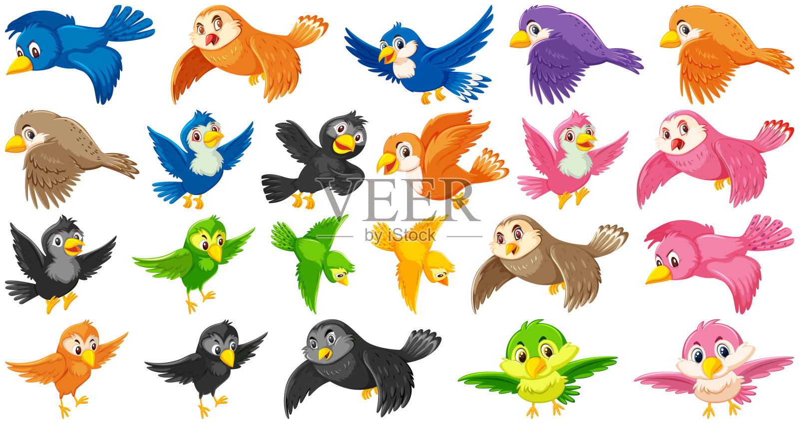 一组小鸟卡通人物插画图片素材
