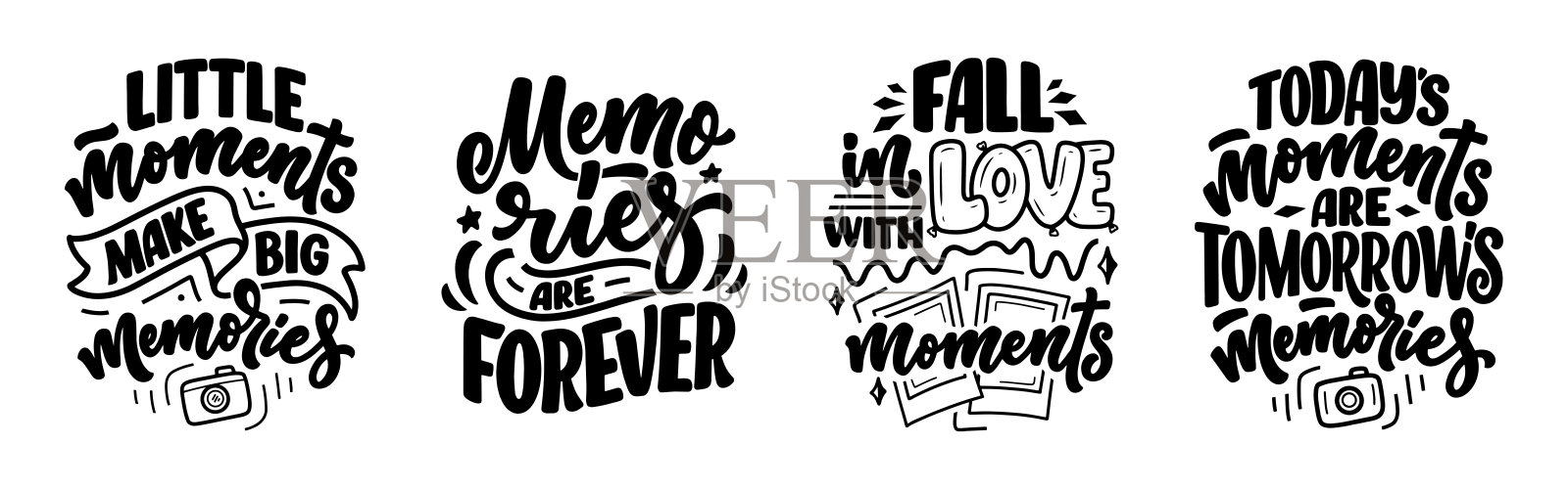 集旅行生活方式的灵感语录关于美好的回忆,手绘字体海报。励志印刷字体。书法平面设计元素。矢量图设计元素图片