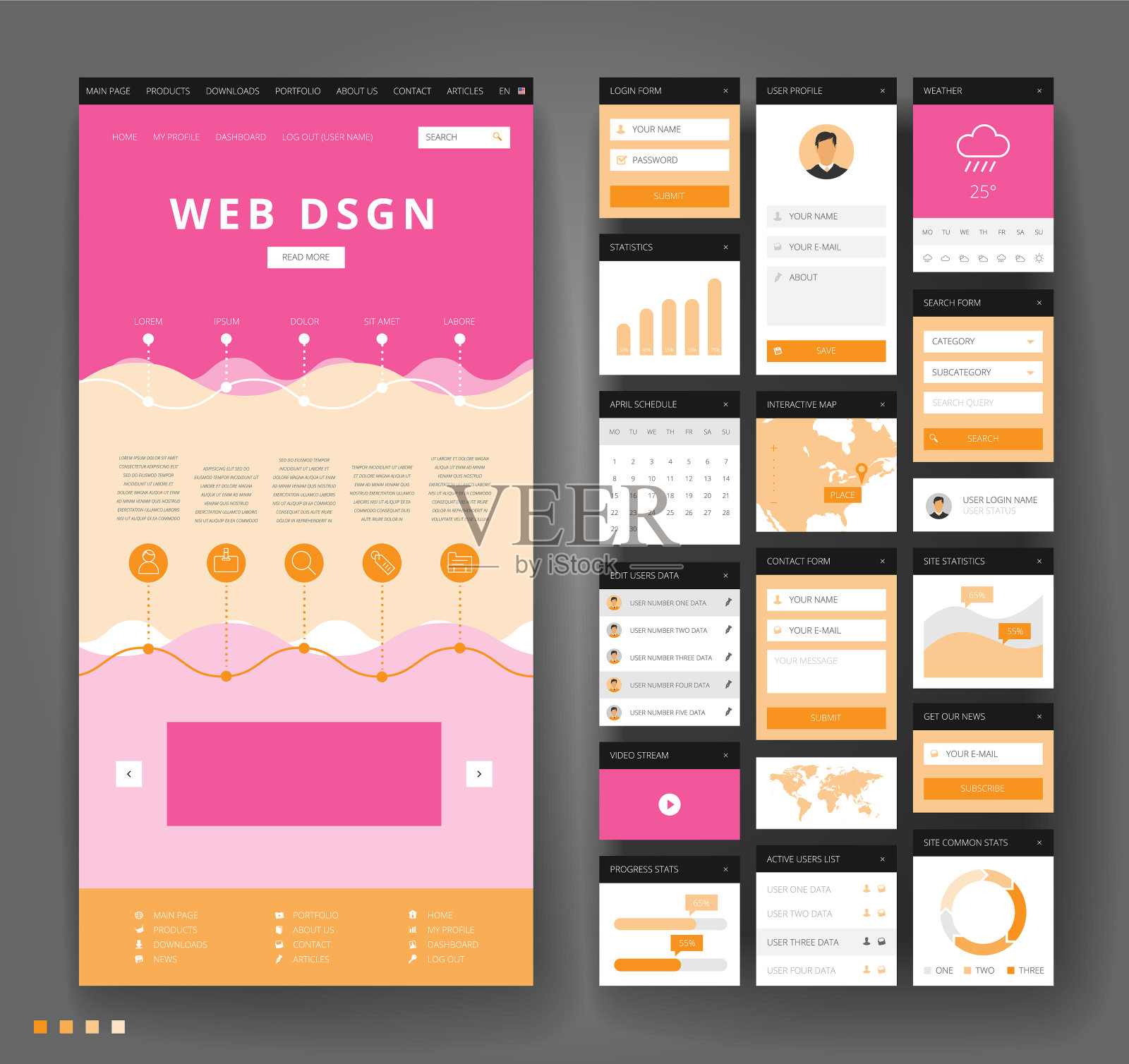 网站模板设计与界面元素插画图片素材