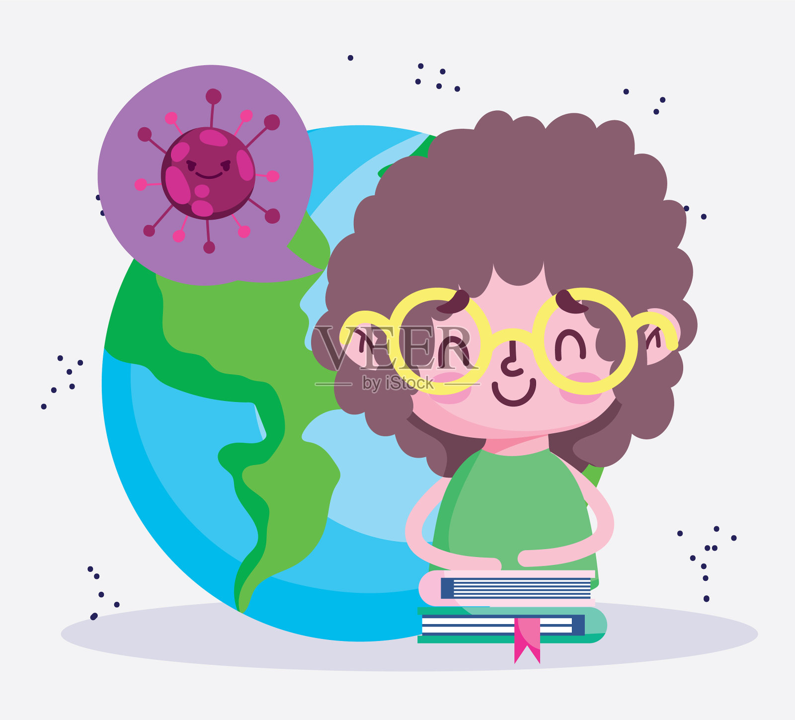 教育网上的学生男孩世界和堆叠插画图片素材