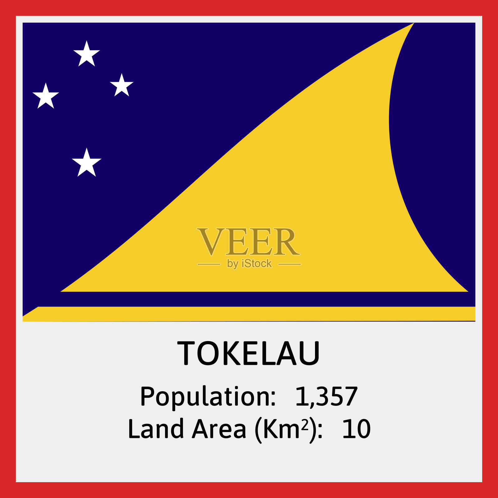 托克劳(澳大利亚/大洋洲)矢量国旗,详细说明人口数量和土地面积插画图片素材