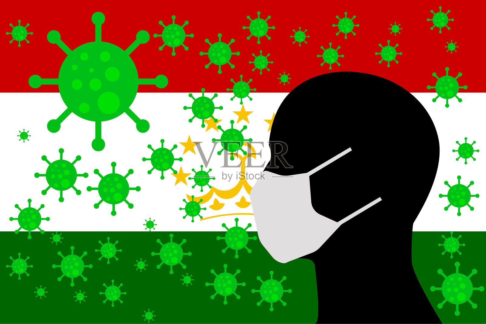 头戴病毒帽和塔吉克斯坦01旗插画图片素材