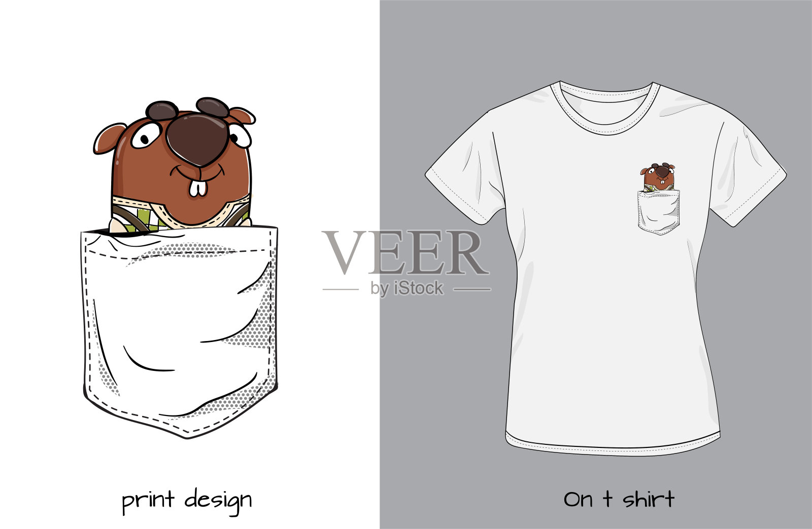 我口袋里的滑稽海狸。插画图片素材