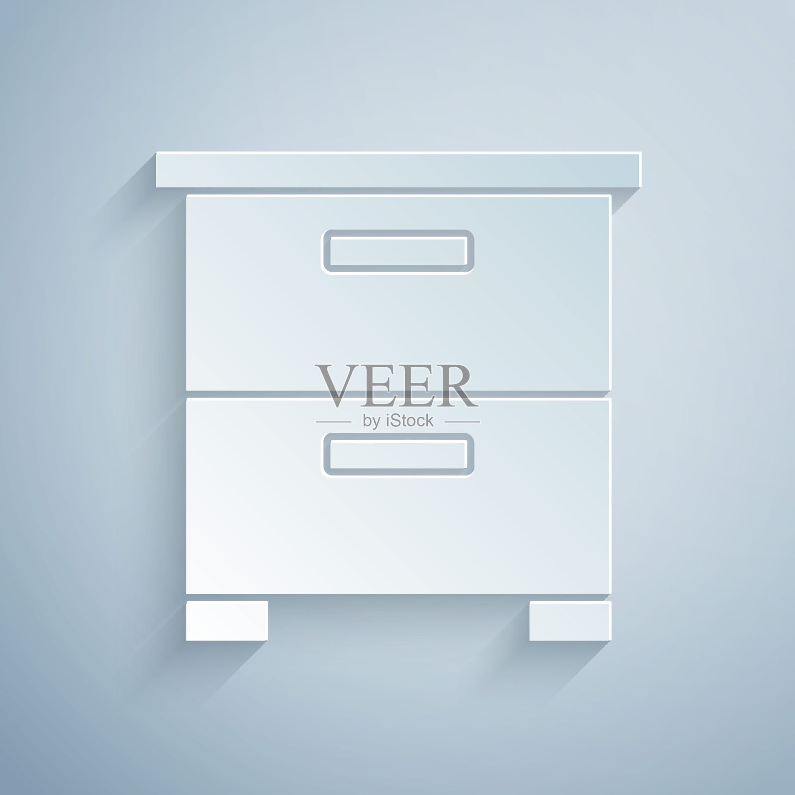 剪纸家具床头柜图标孤立在灰色背景。纸艺术风格。向量插画图片素材