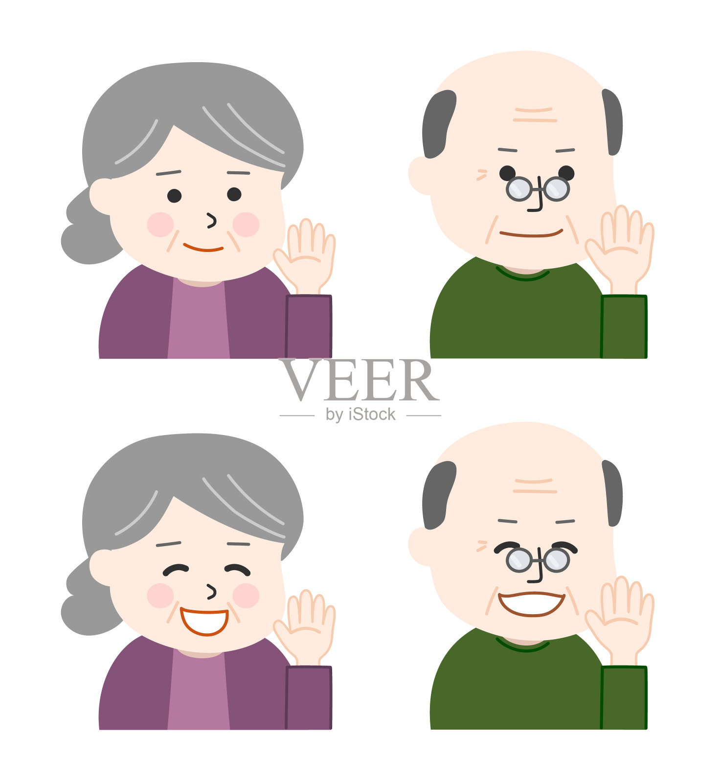 老男人和老女人在挥手。插画图片素材