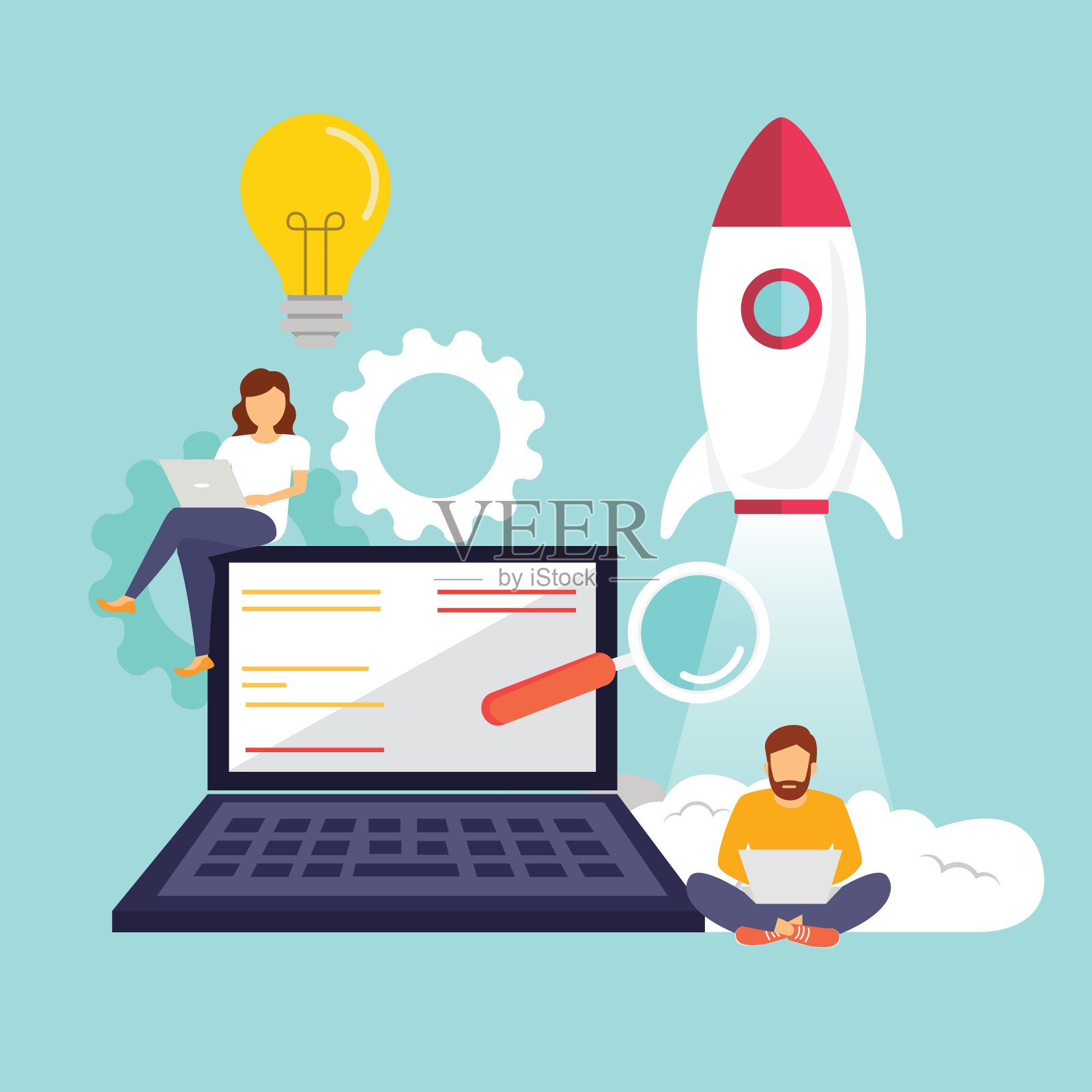 创业,程序员,商业项目,创意,项目管理。平面设计矢量插图。——矢量插画图片素材