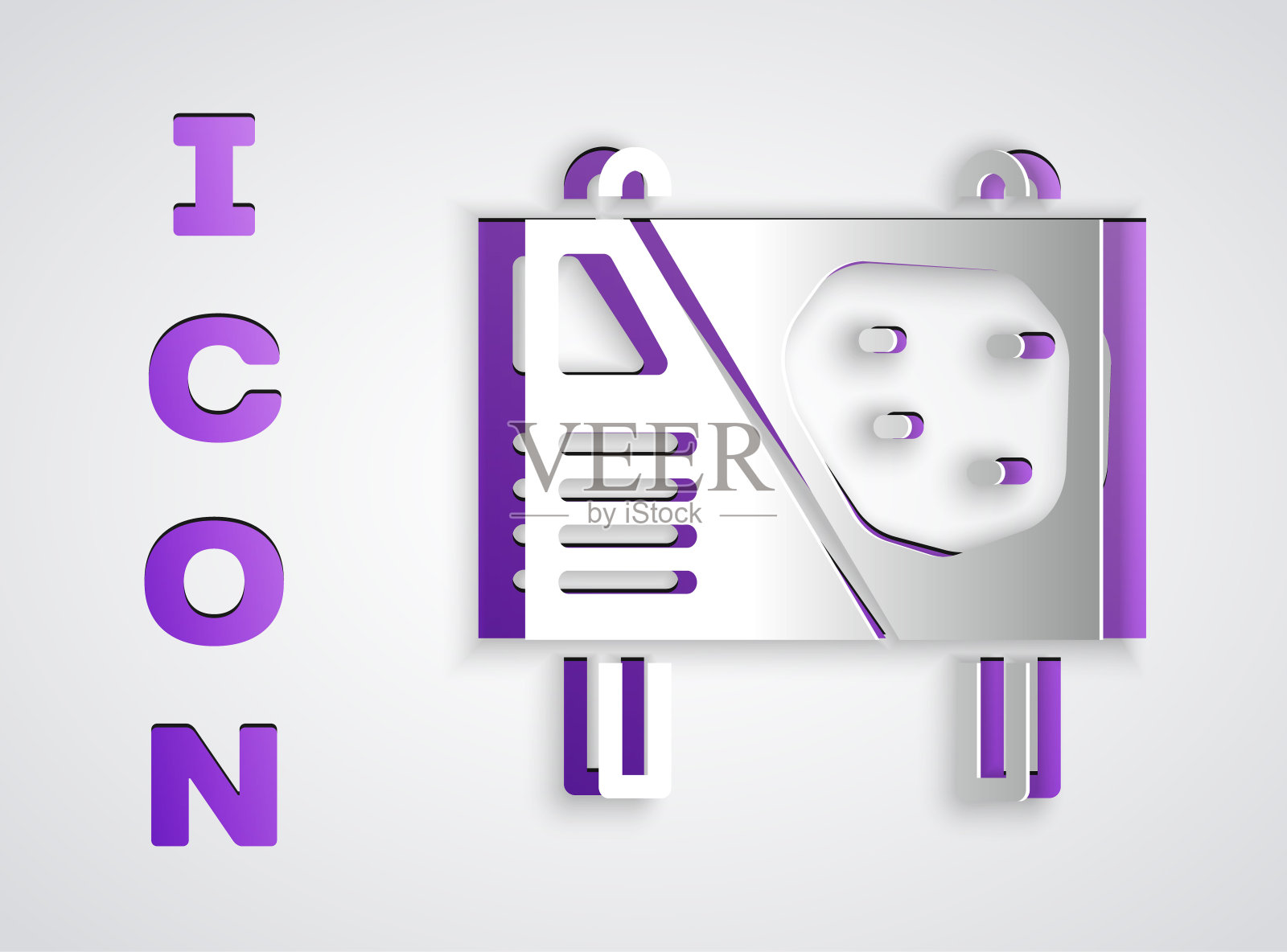 剪纸游乐园广告牌图标孤立在灰色背景。娱乐度假。纸艺术风格。向量图标素材