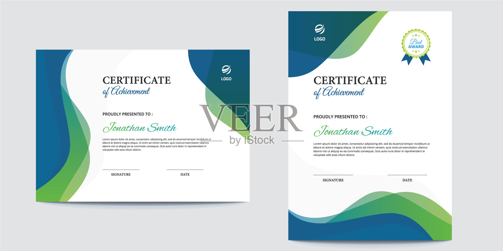 垂直和水平抽象波证书设计模板素材