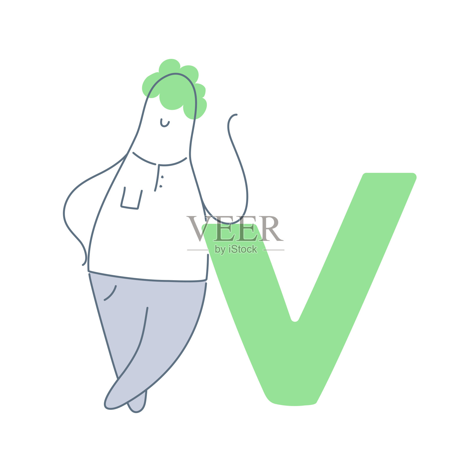 可爱的卡通人物靠在一个勾或勾的标记上,所有的工作都完成了,批文设计元素图片