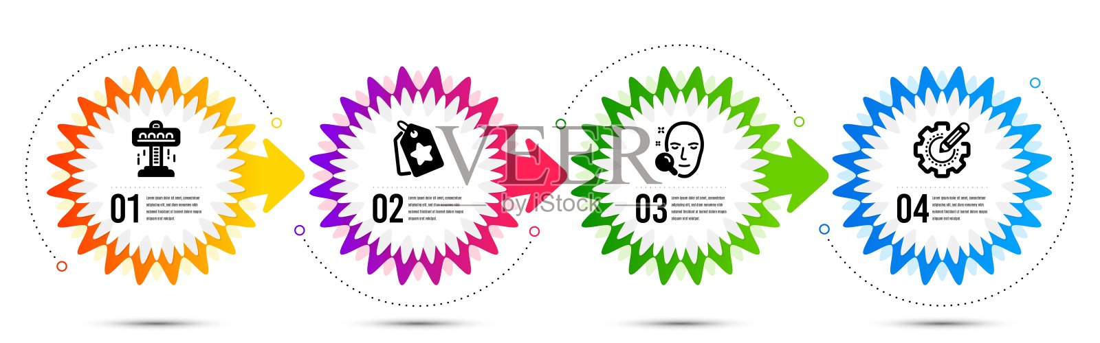 脸搜索,吸引力和设置齿轮图标设置。忠诚的标记符号。向量插画图片素材