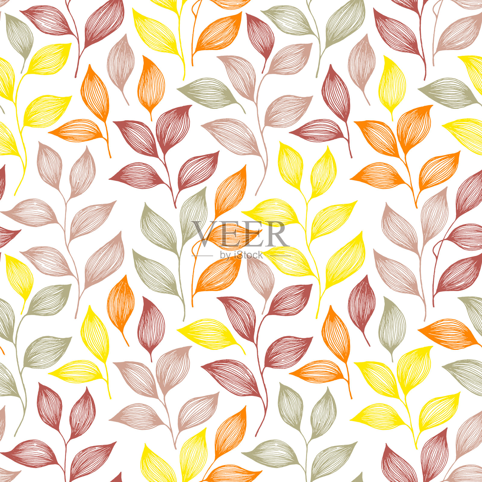 茶叶无缝图案设计。草药粗略的背景插画图片素材