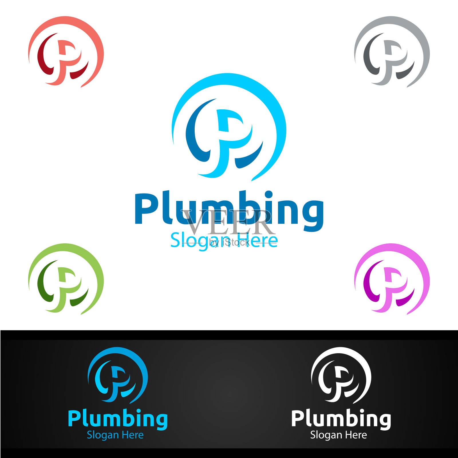 字母P管道符号与水和Fix Home概念插画图片素材