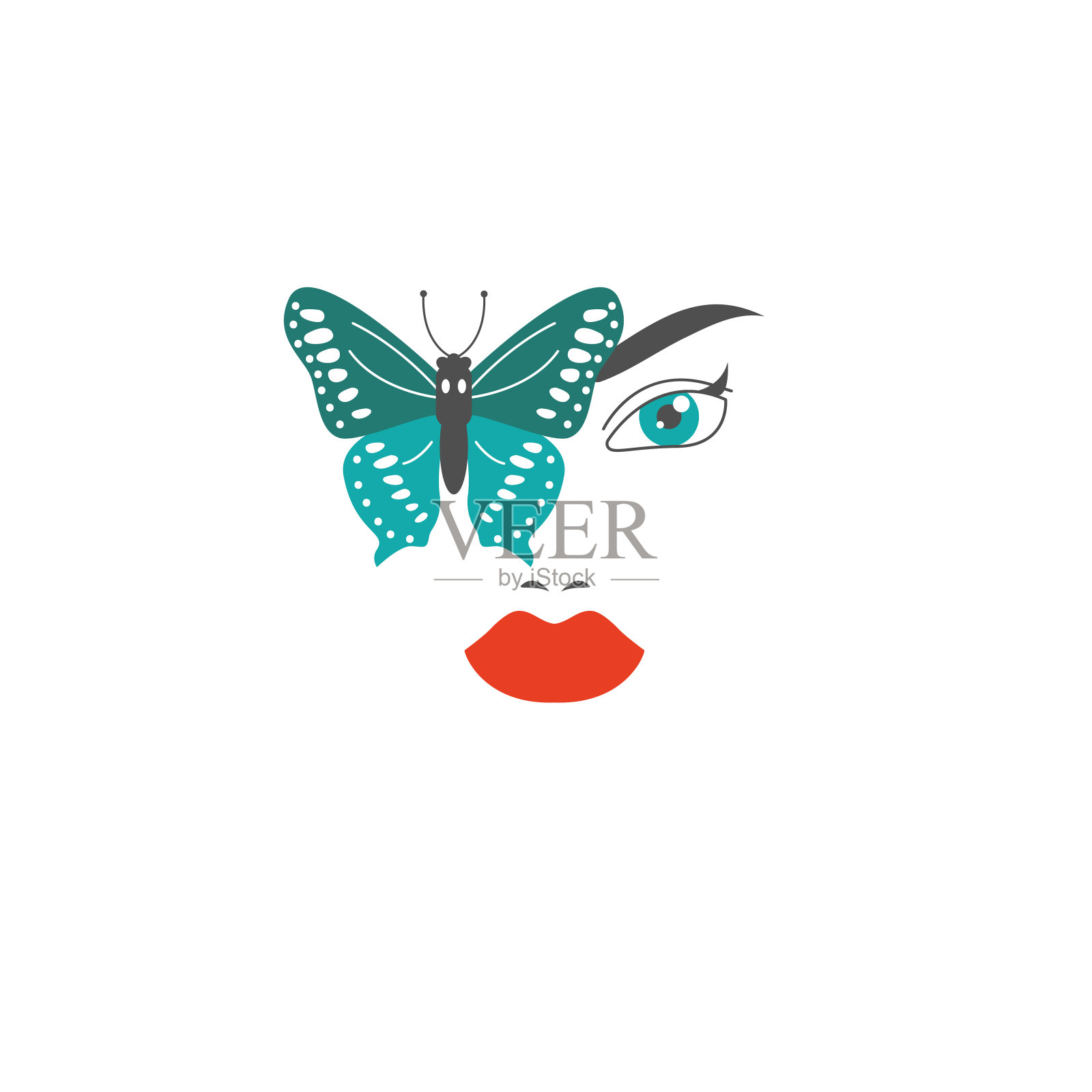 美丽的脸蛋和蝴蝶插画图片素材