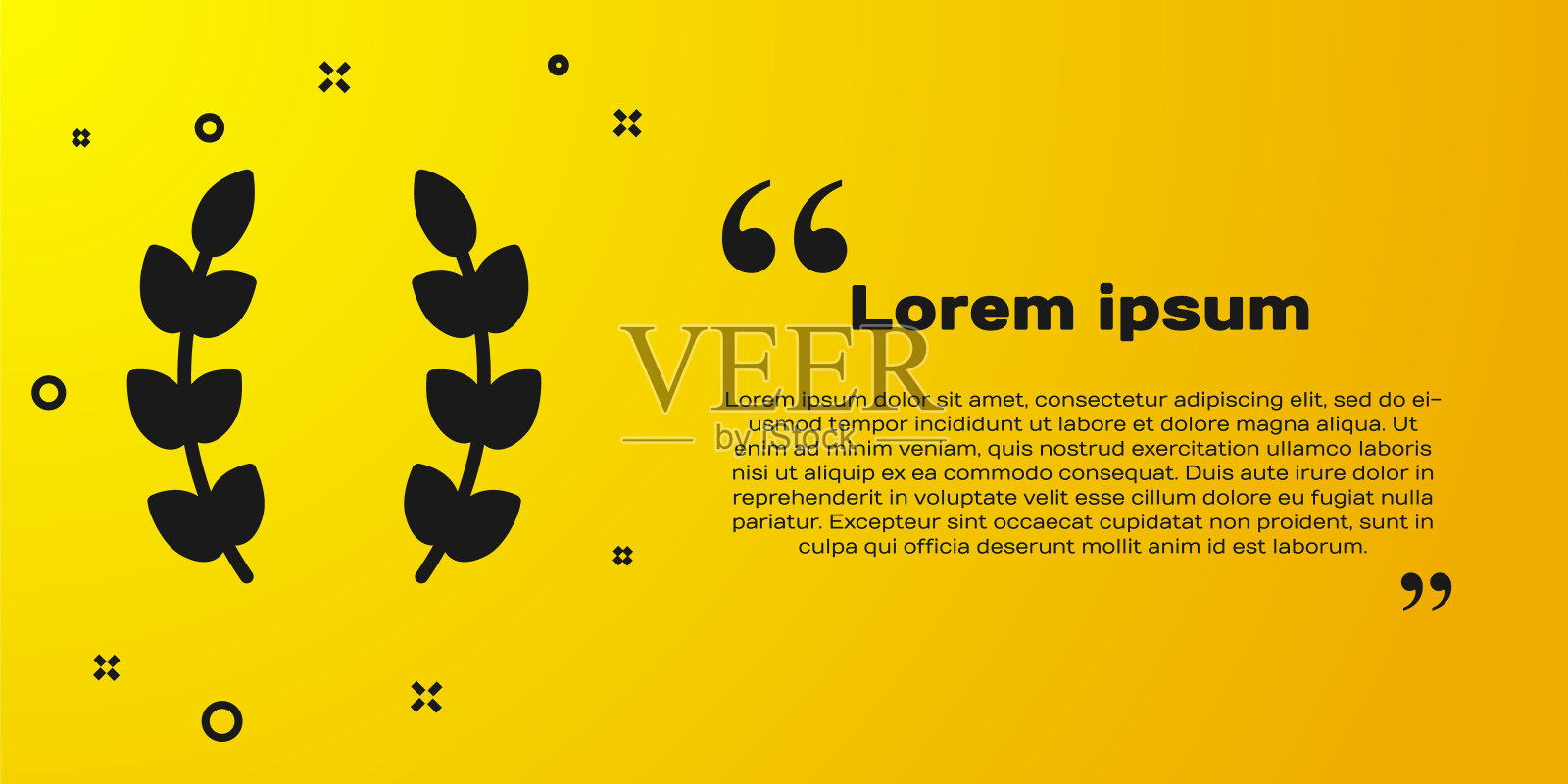 黄色背景上的黑色月桂花环矢量图标插画图片素材