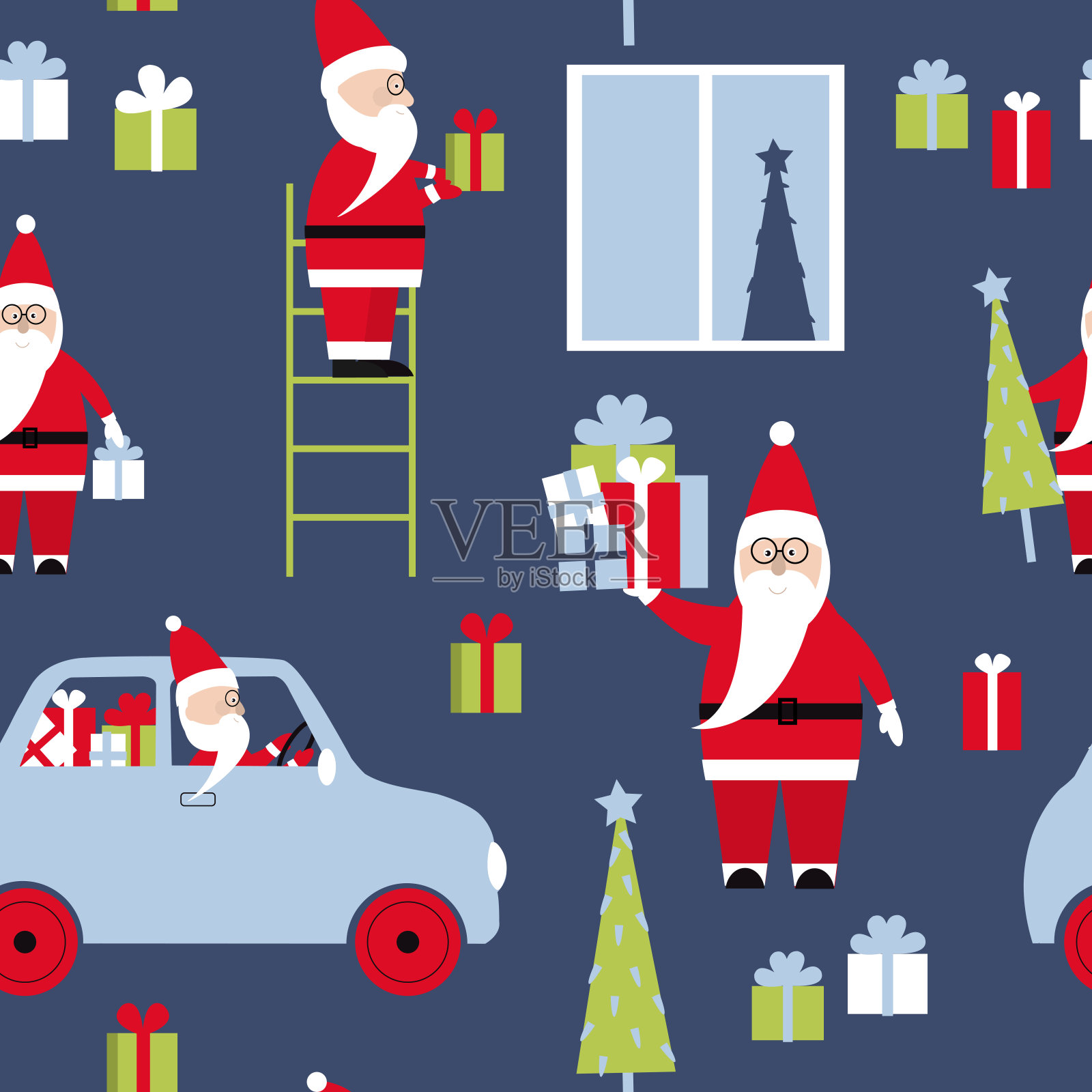 矢量圣诞模式与圣诞老人。插画图片素材