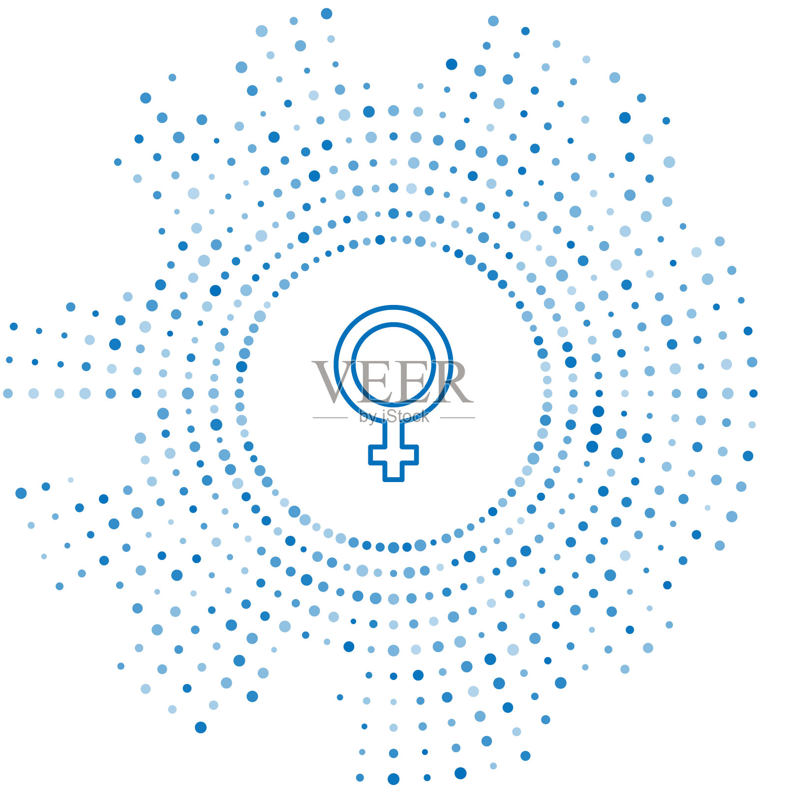 蓝色线女性性别符号图标孤立在白色背景上。金星象征。女性象征象征女性有机体或女性的符号抽象的圆随机点。向量插画图片素材