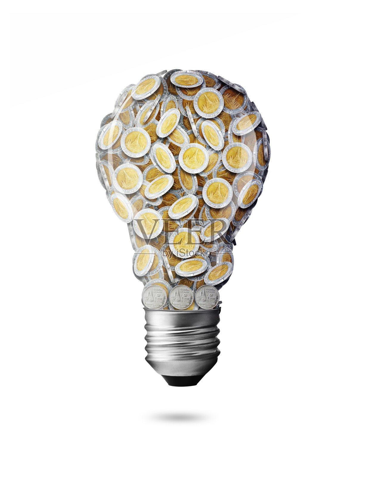由节能概念灯泡制成的硬币照片摄影图片