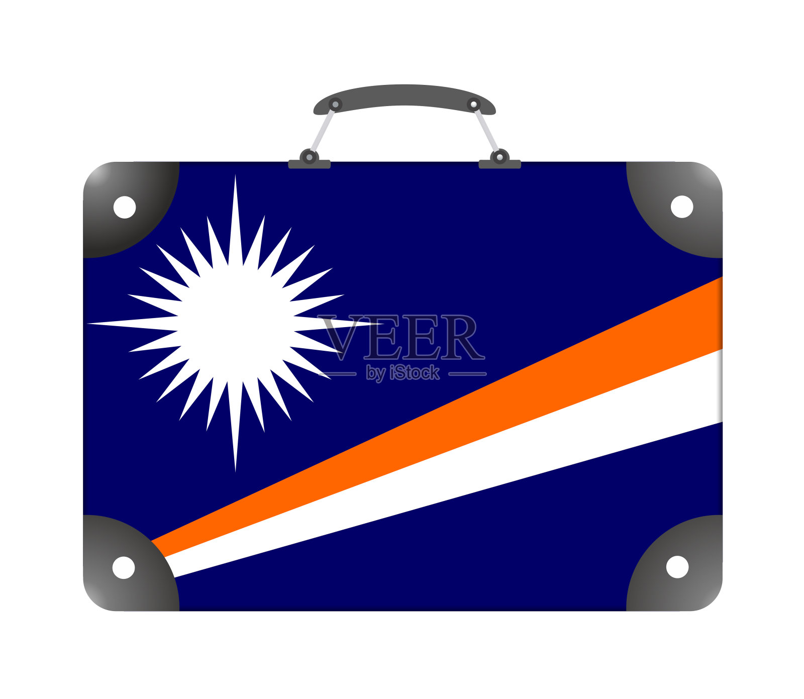 马绍尔群岛国旗,白色背景上的旅行箱形式插画图片素材