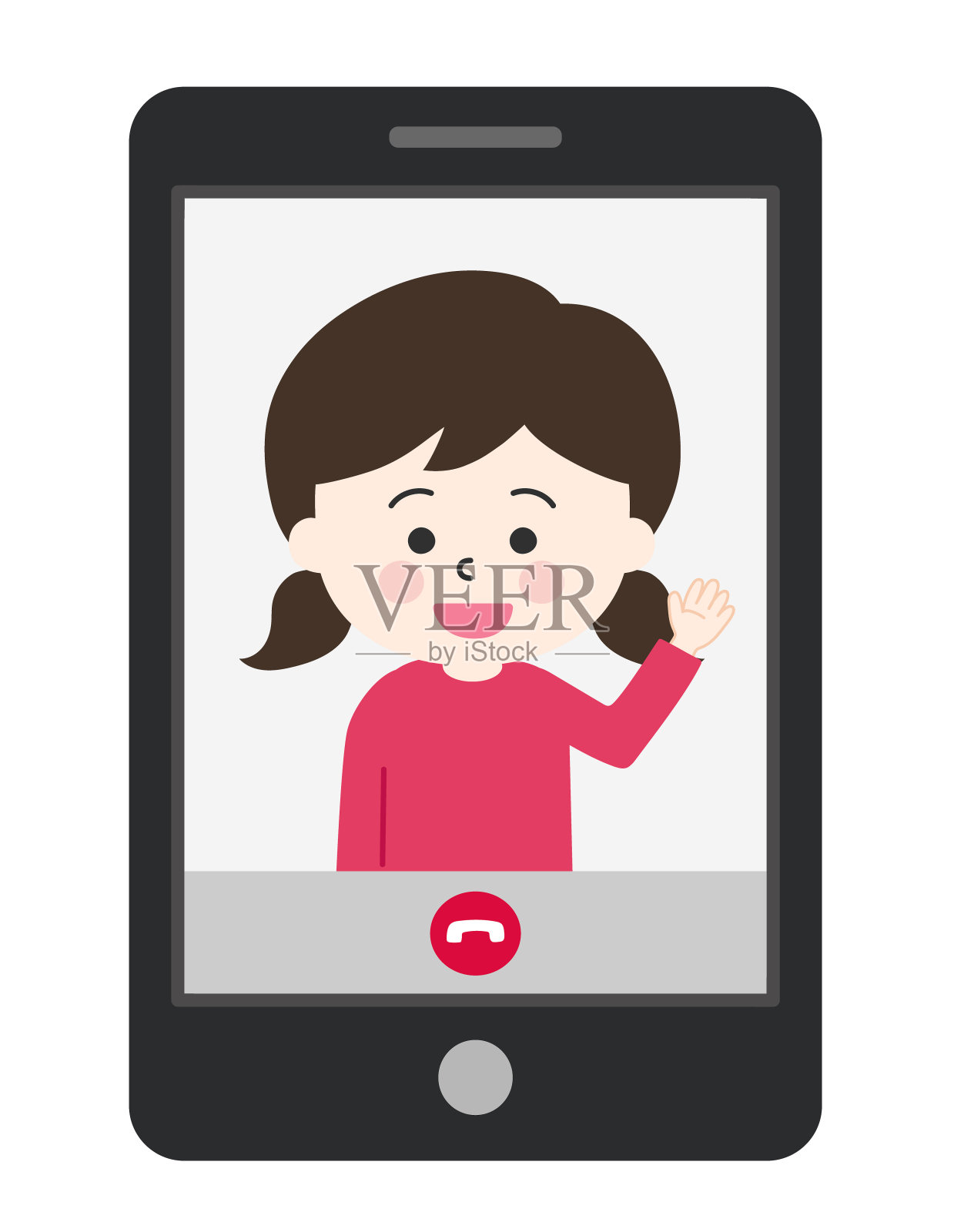 有个女孩在平板电脑上视频通话。插画图片素材