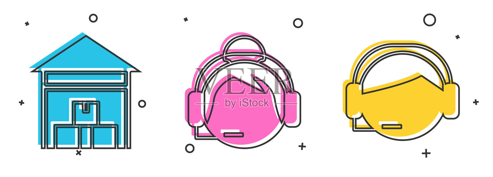 设置仓库,支持操作员在触摸和支持操作员在触摸图标。向量插画图片素材