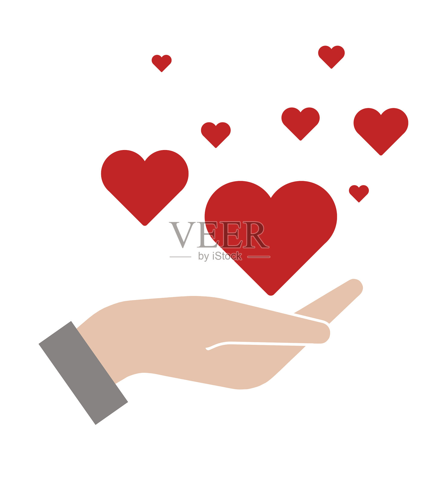 手牵手,心飘在空中。给予爱。图标。插画图片素材