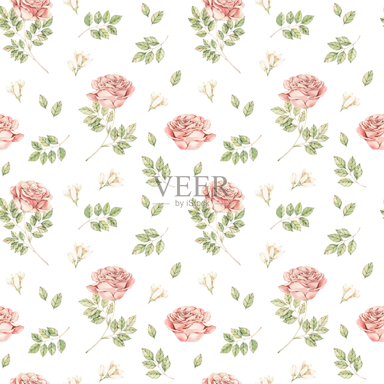 水彩植物插图。植物学无缝模式与野生玫瑰。花开花。非常适合包装,包装纸,织物,纺织品。插画图片素材