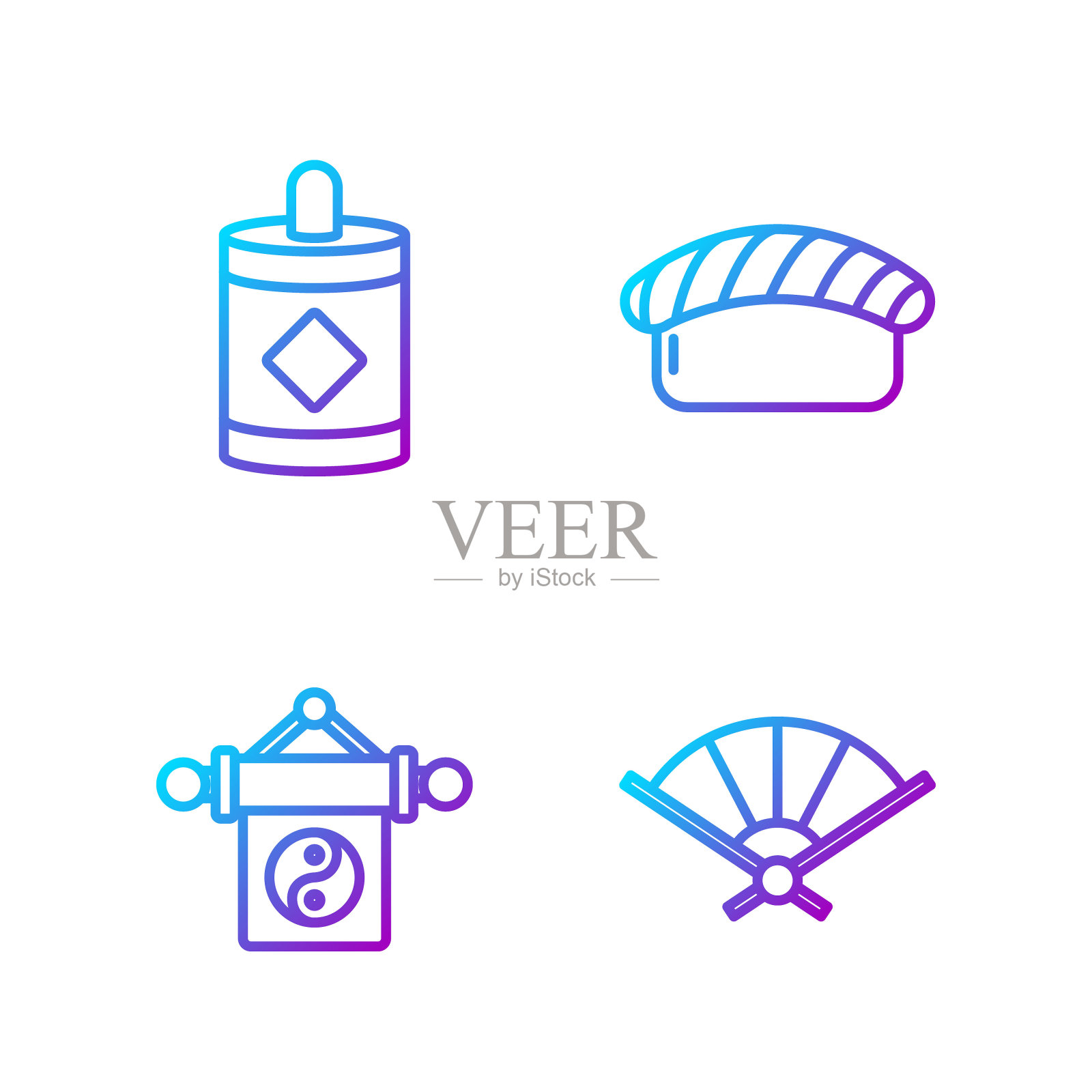 集线纸折扇、阴阳、烟火、寿司图标素材